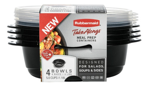 4 Contenedores Bowls Rubbermaid Take Alongs Black 1.18l Color Negro