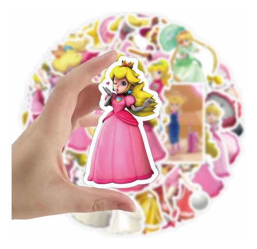 Pack 50 Stickers Princesa Peach Cumpleaños Decoración Niños