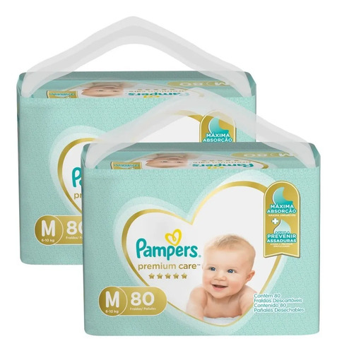 Fraldas Pampers Premium Care Médio em kit de 80 x 80 unidades