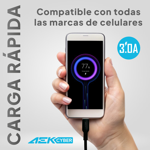 Cable Aek Cyber Carga Rápida Compatible Con Lightning +tipoc