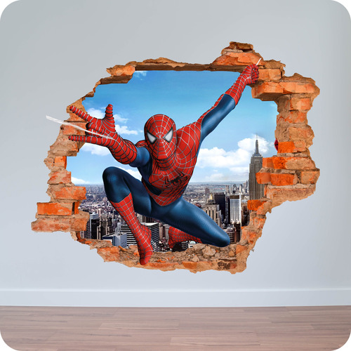 Vinilo Pared Rota 3d Hombre Araña