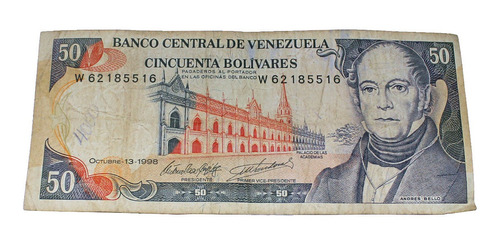 Billete De 50 Bolívares 13 Octubre 1998 Serial W62185516