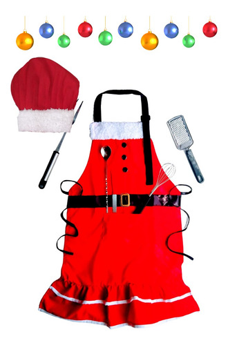 Mandil De Navidad Pack 2 Mandiles Y 2 Gorros Chef Papa Noel