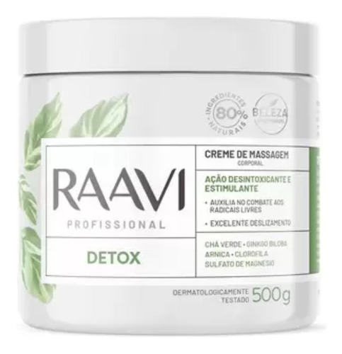 Creme De Massagem Corporal Detox Raavi 500g Profissional Tipo De Embalagem Pote