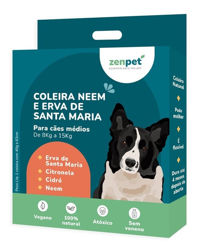 Coleira Natural Antipulgas Carrapatos Cães Médios Zenpet