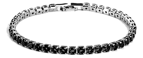 Pulseira Bracelete Luxo De Zircônia Cravejada Antialérgico Comprimento 17 Cm Cor Preto Diâmetro 5.6 Cm