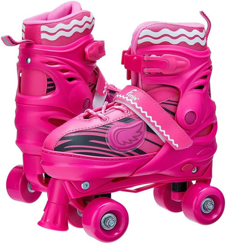 Imagem 2 de 6 de Patins 4 Rodas Retrô Clássico Rosa C/ Luz Led Roller Skate