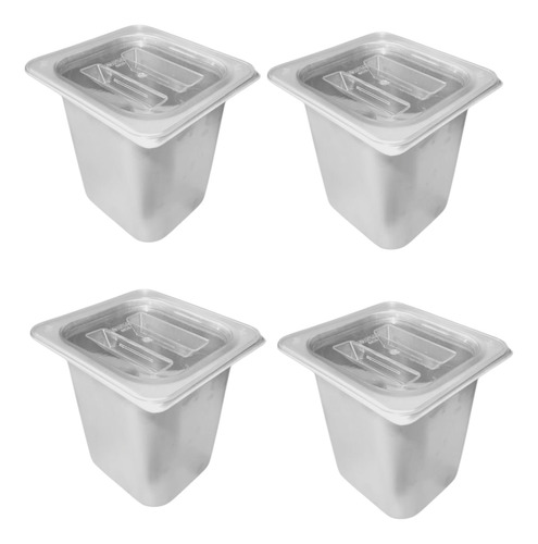 Inserto Contenedor 1/6 De 20 Cm Inox Tapa Policarbo 4 Juegos