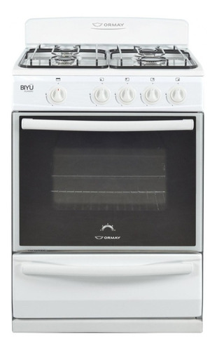 Cocina Ormay Gourmet Biyú multigas 4 hornallas  blanca puerta con visor 91L