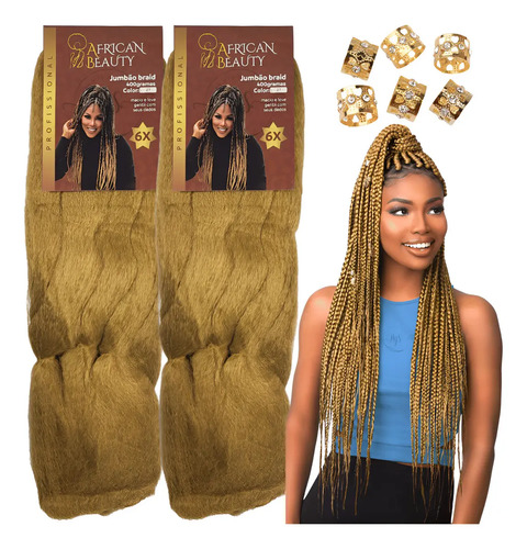 2 Pacotes Cabelo Jumbo African Beauty Para Tranças Box Braid Cor Loiro Mel #27