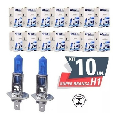 Imagem 1 de 1 de Kit 10 Lampadas Super Branca H1 8500k 12v 55w Techone