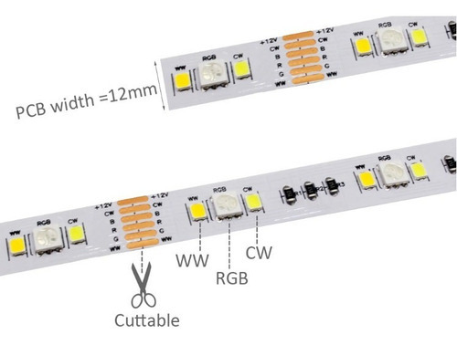 Imagem 2 de 3 de Fita Led 5050 Rgbcct 5 Metros Ip67 Prova Água 300 Led 6pinos