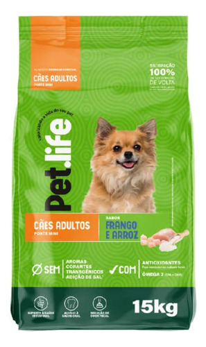 Ração Pet Life Frango E Arroz P/ Cães Adultos Raças Peq 15kg