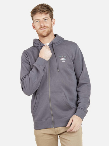 Poleron Born In 69 Full Zipper Hombre Gris Oscuro Rip Curl