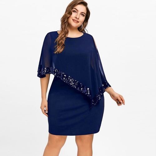 Vestido De Mujer Talla Grande Lentejuelas Corto Midi Cóctel