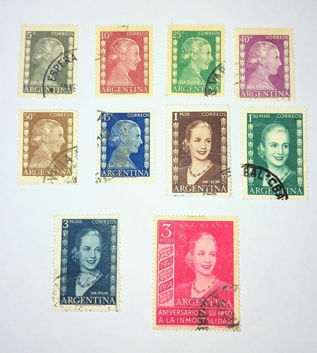 Lote De 10 Estampillas Argentina Eva Peron