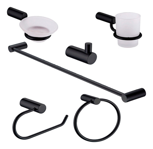 Juego De 6 Accesorios Para Baño Acero Inox Negro Rubinett