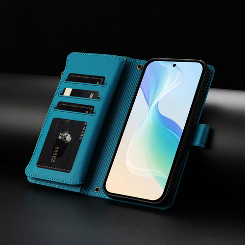 Funda Tipo Cartera De Piel Con Cierre De 9 Ranuras Para Huawei Nova Y70/y90, 6 Colores, Función Atril, Desmontable, Correa De Muñeca