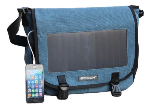 Bolso Color Azul Con Panel Solar 7w