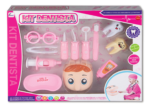 Kit Dentista Infantil Com Acessórios Fenix Brinquedos Cor Rosa