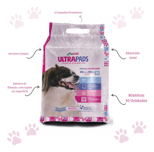 Tapete Higiênico Petlike Ultrapads Aroma Bebê 80x60cm 30 Uni