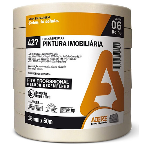 Adere Pintura Imobiliaria kit 6 fita crepe parede 18mmx50m