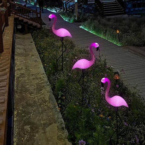 Luces Solares De Jardin De Flamenco 3 Piezas Impermeables Y