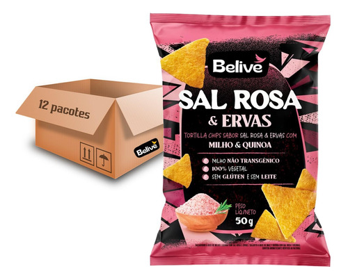 Tortilla Chips Belive Sal Rosa E Ervas 50g (12 Pacotes)