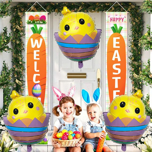 Globo Pollito Huevo De Pascuas Metalizado 60cm Decoración Amarillo Pollito