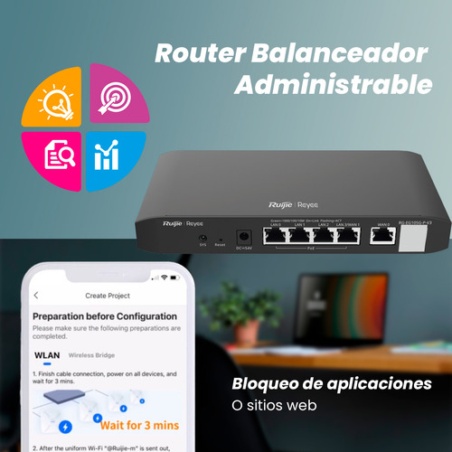 Ruijie Router Balanceador Rg-eg105g-v3 Administrable Cloud 3 Puertos Lan Gigabit 1 Puerto Wan Gigabit 1 Puerto Lan/wan Gigabit Configurable Hasta 100 Clientes Con Desempeño De 600 Mbps Asimétricos
