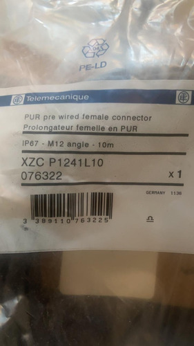 Imagen 3 de 3 de Cable Sensor, Telemecanique, Xzcp1241l10, M12, 4 Pin, 10 Mt.