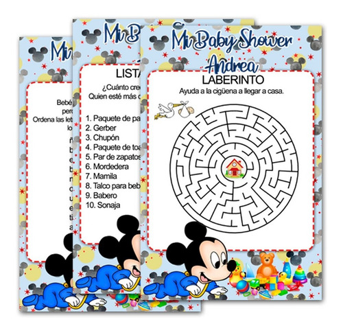 Juegos Baby Shower Mickey Personalizados Imprimibles M3