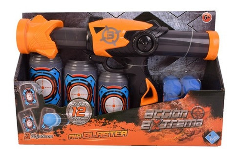 Pistola Lanza Pelotas Air Blaster Con 3 Latas Duende Azul