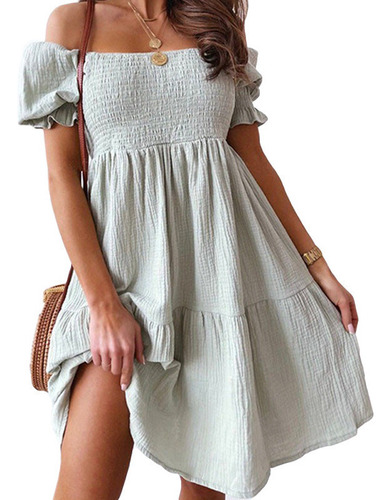 Vestido Casual De Verano Sin Espalda Con Un Solo Hombro [u]