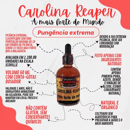 12 Pimentas Carolina Reaper 100 Ml + 2 Carolina Reap 60 Ml