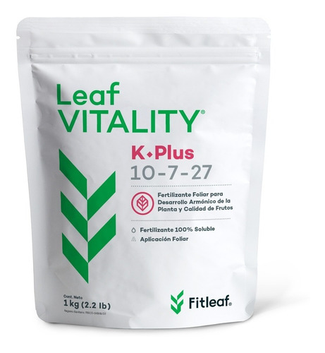 Fertilizante Foliar Leaf Vitality K Plus 10-7-27 De 1 Kg