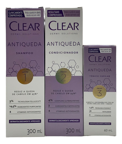  Kit 1 Shampoo Clear Derma Fem + 1 Condicionador + 1 Tônico