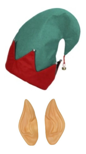 Kit Elfo Navideño Gorro + Orejas Gnomo Disfraz Navidadeño