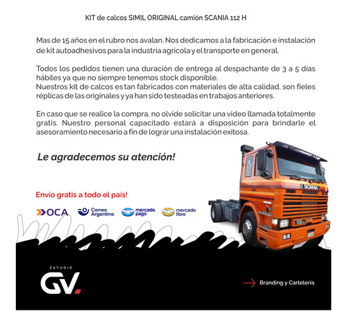 Kit De Calcos Simil Original Scania 112 H Frontal