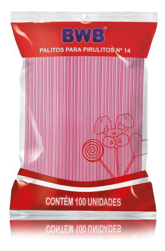 Palito Pirulito Médio 14cm Rosa Bwb Canudo Pet 100 Un
