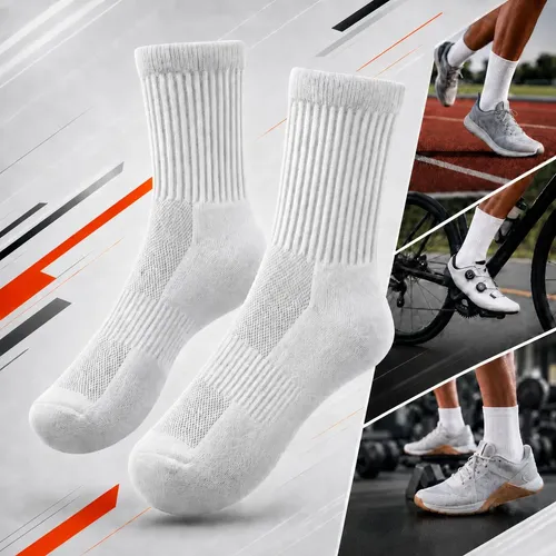 Kit 5 Pares Meias ​Poliamida Esportiva Corrida Bike Academia Branco Lisa 35-44