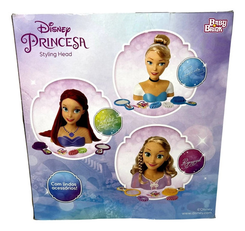 Cabeça Busto Boneca Menina Princesa Rapunzel Cabelos Para Pentear E Arrumar Com Acessórios - Profissões Quero Ser Cabeleireira - Personagem Filme Enrolados Licenciado Disney - Novabrink Brinquedos