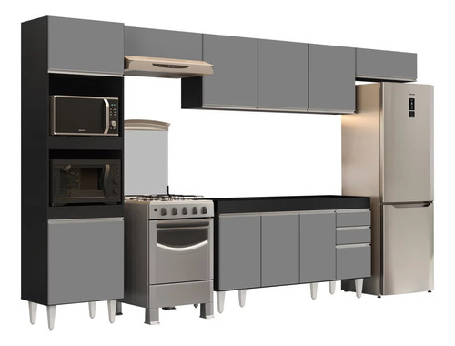 Armário De Cozinha Modulada 5 Peças - Lumil Cor Preto/cinza