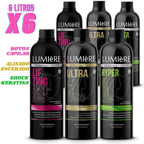 Alisado Plastificado + Shock Keratina + Botox 6 Lts Lumiere