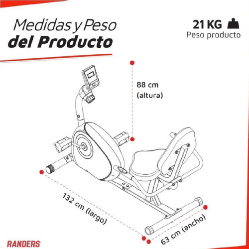 Imagen 9 de 9 de Bicicleta Recumbent Magnética Arg 2534 Randers