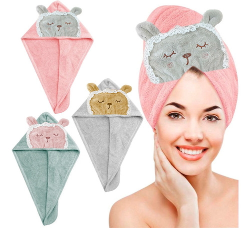 Toalla Gorro Microfibra Kawaii Secado Rapido Cabello Turbant