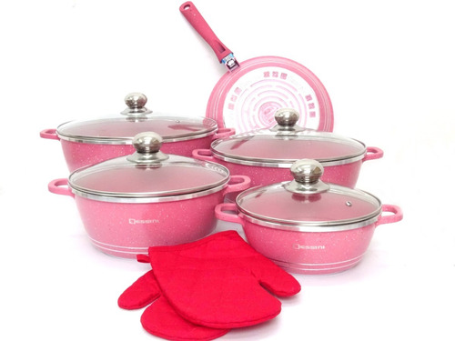 Set Batería De Ollas Rosadas 10piezas De Granito Ecológico