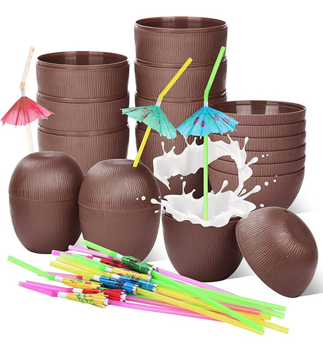 Copas De Coco Haundry 18 Con Pajitas Y Palillos Para Cóctele