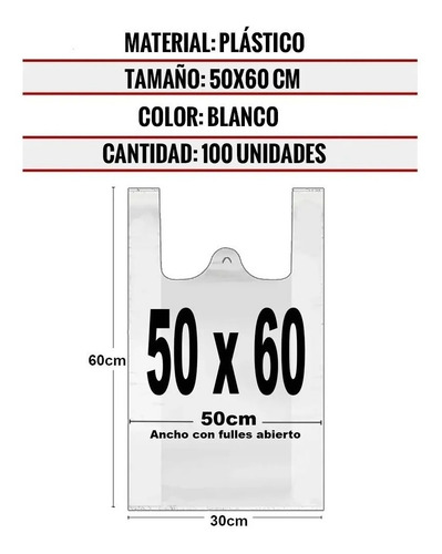 Imagen 7 de 10 de Bolsas Plásticas Tipo Camiseta - 50x60 - 100 Unidades.