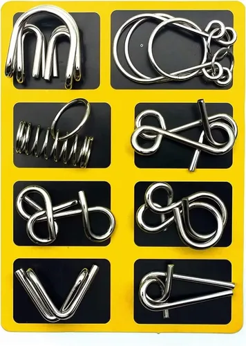 Juego de 8 Uds. De rompecabezas de alambre de Metal, rompecabezas, prueba de inteligencia, denredant, enlace de hierro, dbloqueo, juego de enclavamiento, juguet educativos para adultos y niños